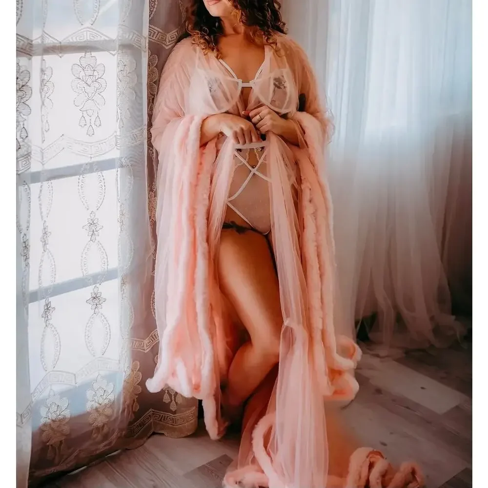 Sheer pink tulle boudoir robe